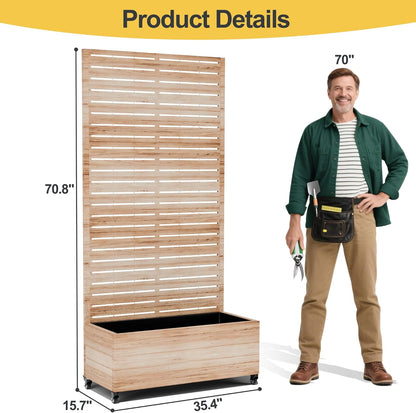 Raised Garden Bed with Trellis and Wheels,73"x35"x16" Metal Raised Garden Bed,Acacia Finish Metal Planter with Climbing Trellis for Vines & Vegetables