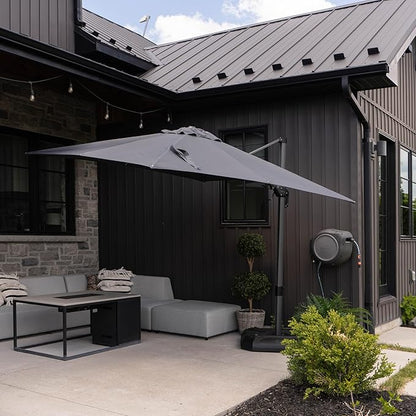 PURPLE LEAF 8.8' X 8.8' Left-right Tilt Patio Umbrella Outdoor Cantilever Swivel Square Umbrella with Tilt and Crank Aluminum Offset Umbrella with 360-degree Rotation for Garden Deck Pool Patio Grey