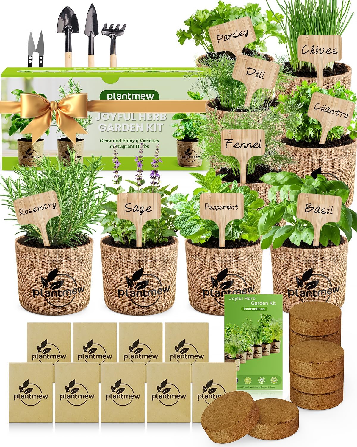 9 Herb Indoor Garden Kit - Unique Kitchen Gift for Women, Men, Mom, Friends - Complete Starter Set with Pots, Soil & Tools - Perfect for Windowsill, Countertop, Home Gardening