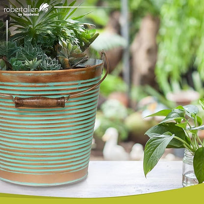 Headwind Vintage Collection Ribbed Planters – Vintage Copper Flower Pots 10 Inch Indoor Plant Pots Bucket for Peace Lily, Pothos, & Lavender, Petunias, Basil Plant for Outdoor by Robert Allen