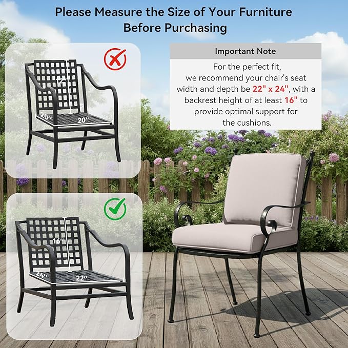 Patio Chair Cushions 6 Packs - Outside High Back Thick Water-Resistant Cushion 22x24 with Zipper Cover for Outdoor Glider Rocking Chairs Loveseat 3-Seater Couch Sofa – Beige/Regular