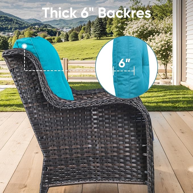 Outdoor Chair Cushions for Patio Furniture - 1 Pack Outside High Back Thick Water-Resistant Cushion 22x24 with Zipper Cover for Wicker Glider Rocking Chairs Loveseat Couch – Teal/Buckle