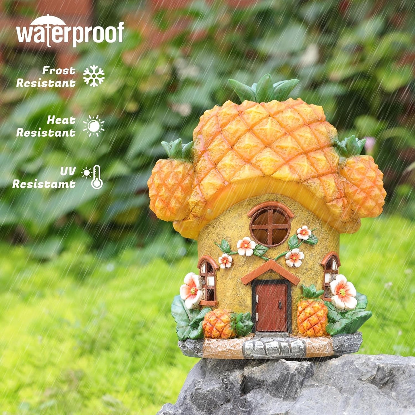 Solar Fairy Garden Houses - Fairy Garden Accessories Pineapple Houses for Outside Porch Backyard Yard Lawn Flower Bed Decor