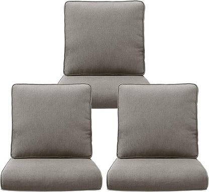 Outdoor Chair Cushions 3 Packs - Outside Durable Thick Replacement Back and Seat Cushion 22x24 with Zipper Cover for Patio Glider Rocking Chairs Loveseat Couch – Grey/Regular