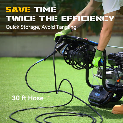 Gas Pressure Washer 3600 PSI 2.3 GPM, 212CC Power Washer with 5 Quick-Connect Nozzles, 30FT Hose & Reel, Aluminum Axial Pump, Heavy-Duty Pressure Cleaner for Driveways, Cars, Fences, Home Use