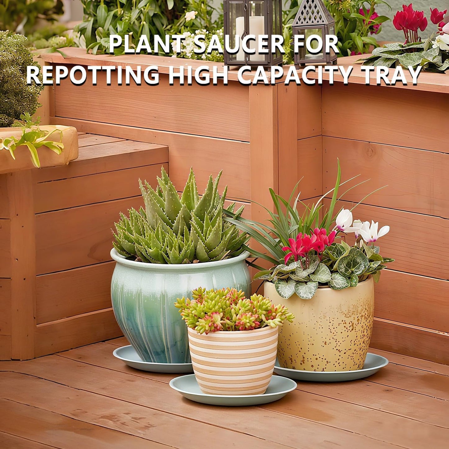 6 Pack 12 Inch Large Gray Plant Saucer Trays, Durable Heavy Duty Plastic PP Planter Bases, Round Water Catcher Plates and Drip Trays for Indoor Outdoor Gardening