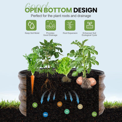 G GOOD GAIN Round Raised Garden Bed - 2Pcs 2x2x1ft Galvanized Steel Planter Boxes Outdoor with Rubber Edge Trim | Metal Raised Beds for Gardening Vegetables Flowers Fruits Herbs (Wood Grain)