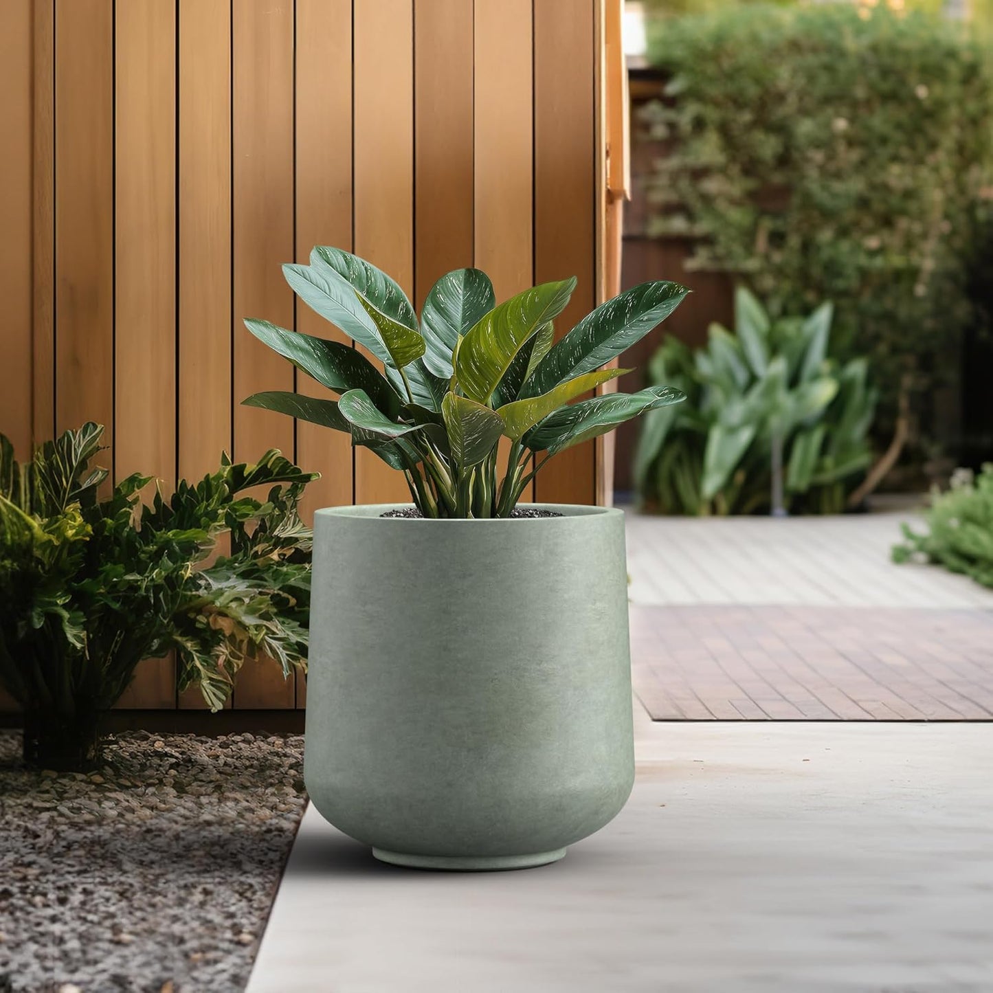 Kante 15.3" Dia Round Concrete Planter, Outdoor Indoor Large Plant Pots Containers with Drainage Hole and Rubber Plug for Home Garden Patio, Mint Green