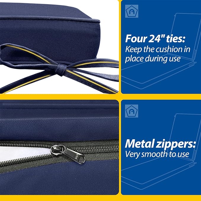 AAAAAcessories Outdoor Chaise Lounge Cushions, Waterproof, Fade-Resistant Patio Furniture Replacement Cushions, 80" x 26" x 3", Navy Blue