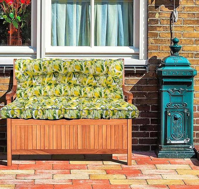 Swing Replacement Cushions with Backrest, 2 or 3 Seater Waterproof Non-Slip Overstuffed Swing Pad, Outdoor Bench Cushion for Porch Chair Swings Garden Furniture (Botanical yellow, 40 * 63 in)