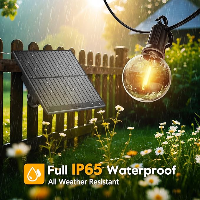 Minetom Solar Outdoor Lights - 108 FT Solar String Lights with 50 G40 Shatterproof Globe Bulbs Commercial Waterproof LED Bulbs for Outside Backyard Garden Decor