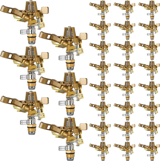 Ferraycle 30 Pieces 1/2 Inch Brass Impact Sprinkler Head with Nozzles Heavy Duty Adjustable 0-360 Degrees Impulse Sprinkler Head Lawn Watering for Yard Irrigation