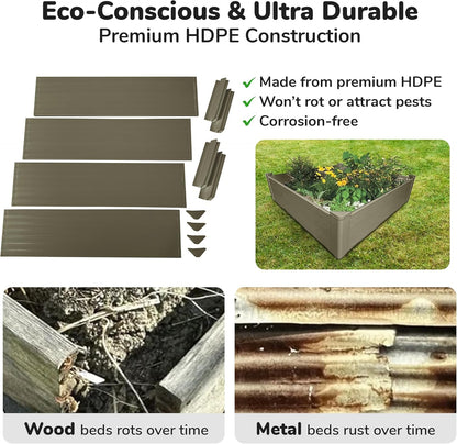 Raised Garden Bed - 4x4 ft Planter Box - Weathered Wood HDPE - No Tools Needed - DIY Kit for Urban Gardening, Flowers, Herbs & Vegetables - Made in The USA