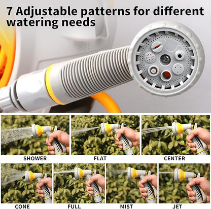 Garden Retractable Hose Reel, Portable Simple Home Hose Reel 45+5 FT with 7 Patterns Spray Nozzle, Wall Mounted and Any Length Lock for Garden Watering, Car Washing, Pet (Orange)