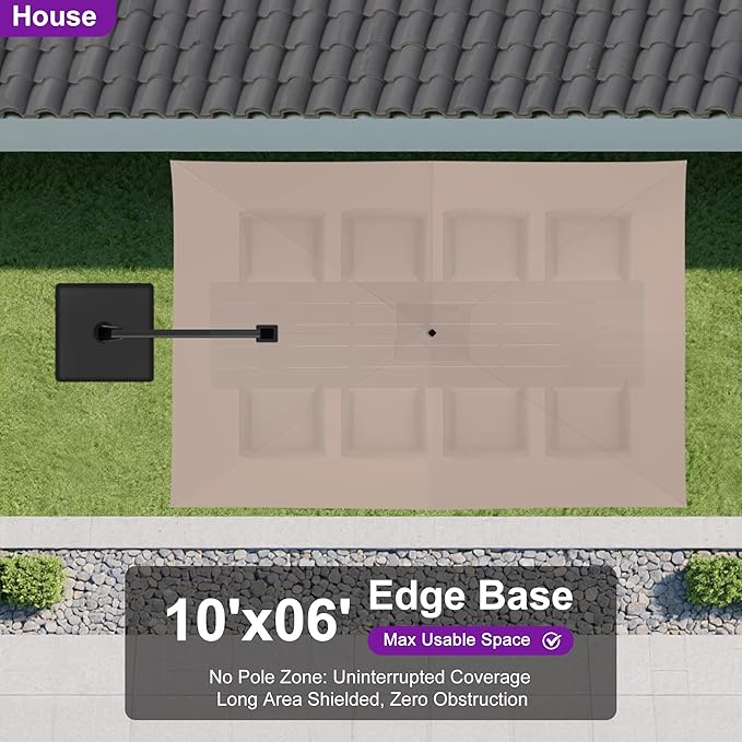 PURPLE LEAF 10' X 6.5' Left-right Tilting Outdoor Patio Umbrella Swivel Offset Cantilever Heavy Duty Rectangle Aluminum Umbrella with UV Resistant for Deck Pool Patio Backyard, Sand Dune