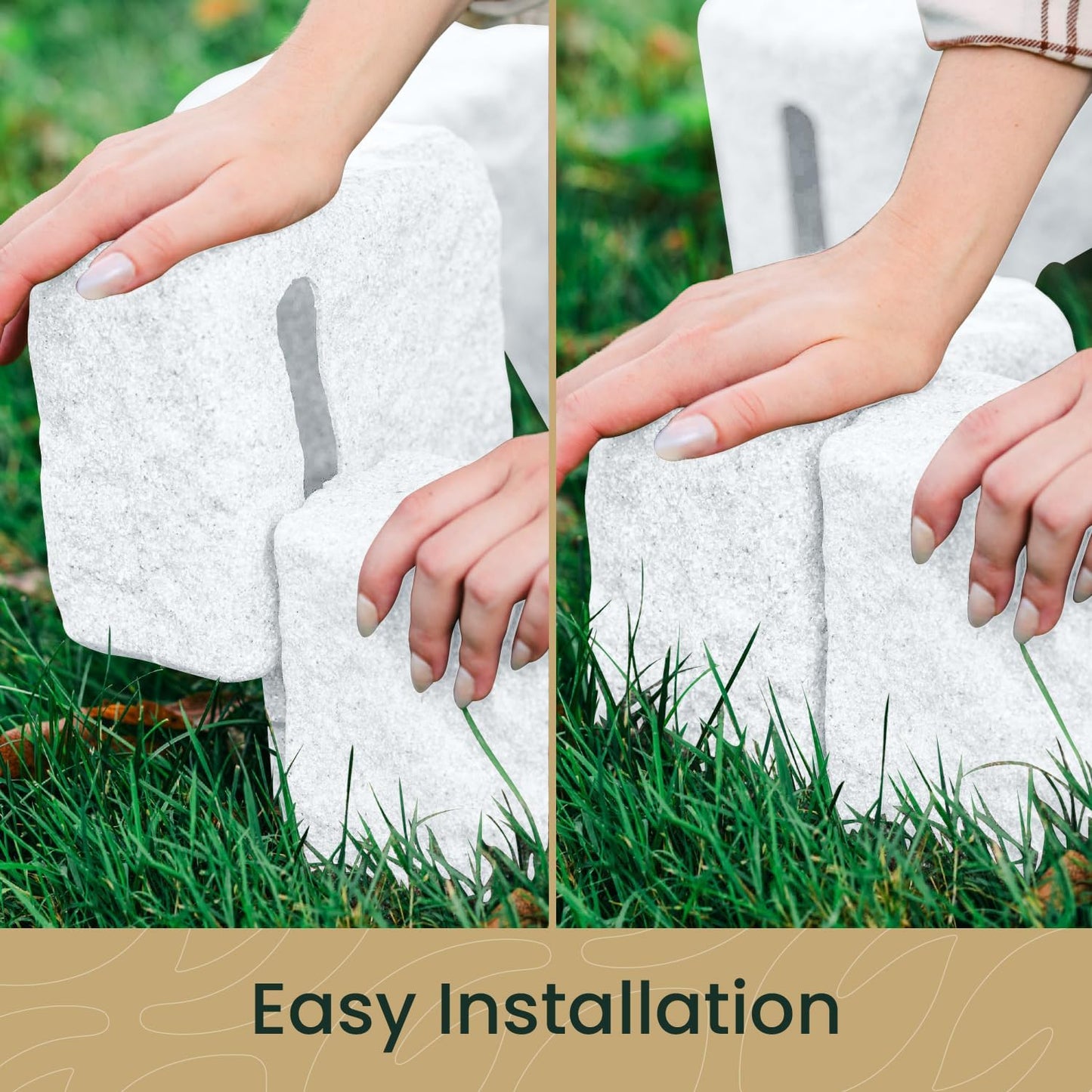 Beuta Landscape Edging | Garden Edging Border | Faux Stone Blocks for Lawn Edging, Flower Beds & Yard Edging – 1 Pack | Each Section Has 6 Blocks 48" L x 4" W x 6.5" H | 2 Spikes | Limewash