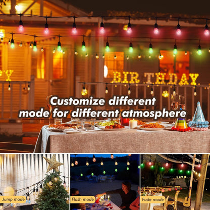 Auroraworld RGB Outdoor String Lights, 24FT Dimmable Patio String Lights for Patio