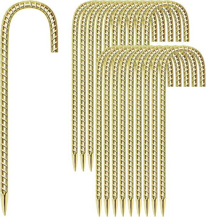 20 Pack 12 Inch Rebar Stakes Anti-Rust Galvanized Steel J Shape Hook Strong Ground Anchors for Tents, Position Kits, Fences, Trampolines Landscape Fabric for Farm Garden