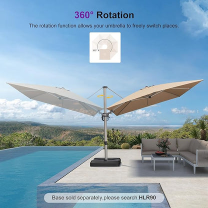 PURPLE LEAF 9' X 12' Left-right Tilting Patio Umbrella Outdoor Swivel Cantilever Umbrella Aluminum Offset Umbrella with Champagne Frame and 360-degree Rotation for Garden Deck Pool, Taupe