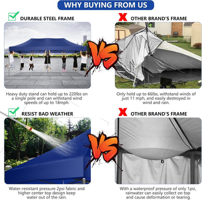 COBIZI 10x20 Pop up Canopy Tent Heavy Duty with 6 Sidewalls, Easy Set-up Commercial Outdoor Party Tent, 100% Waterproof Wedding Gazebo, 3 Height Adjustable with Wheeled Bag, Dark Blue