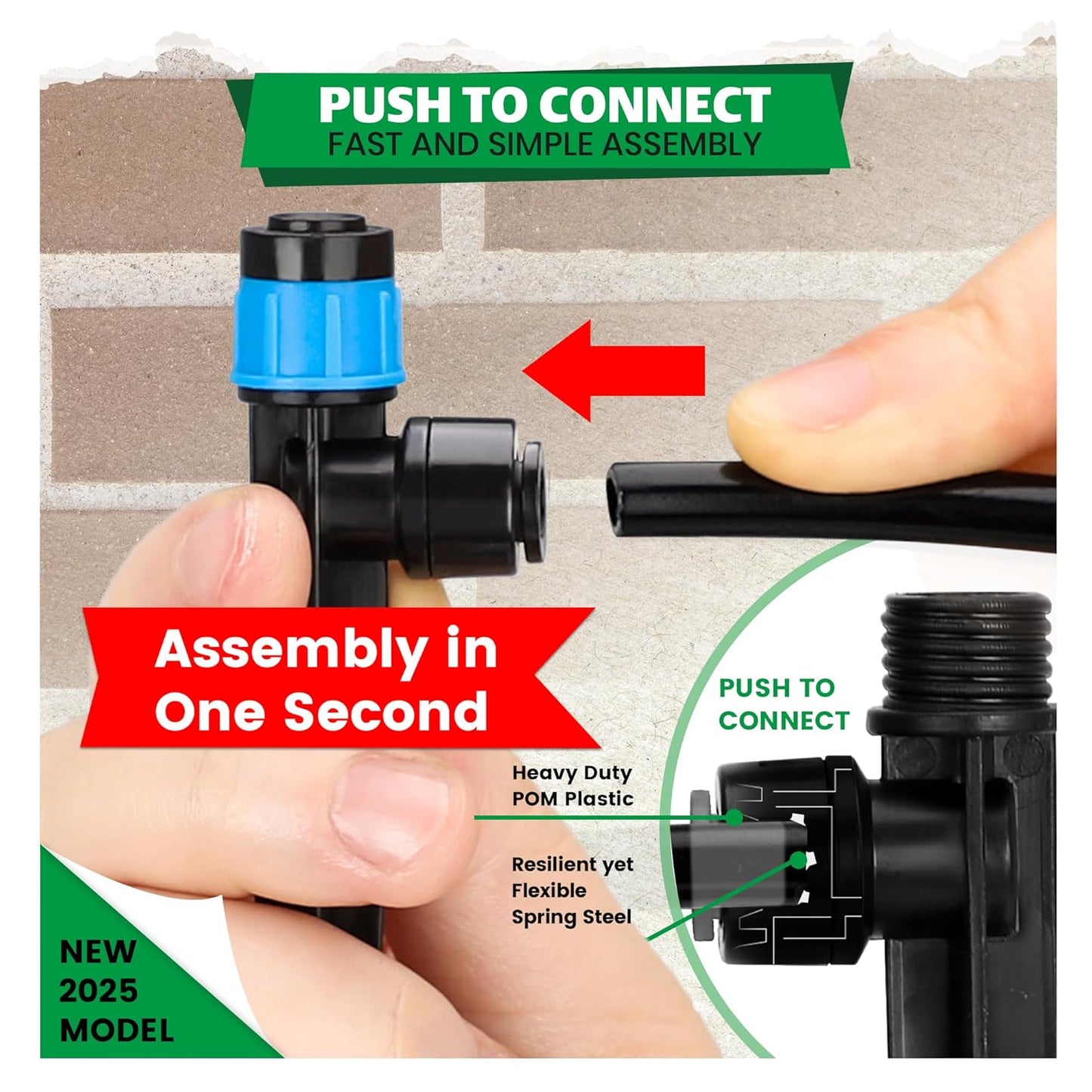 Bonviee 40-Pack Drip Irrigation Emitters, 1/4" Push-to-Connect Irrigation Stakes – Adjustable 360° Water Saving Garden Sprinklers for Potted Plants, Lawn, Vegetable Beds