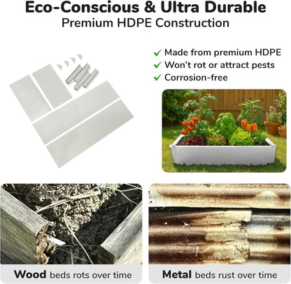 Raised Garden Bed - 2x4 ft Planter Box - White HDPE - No Tools Needed - DIY Kit for Urban Gardening, Flowers, Herbs & Vegetables - Made in The USA