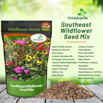 Outsidepride Southeast Wildflower Seed Mix - 1/4 lb Highly Adaptable, Easy to Grow, Low-Maintenance Mix of Annual & Perennial Wildflower Seeds for Natural Landscapes in Southeastern States