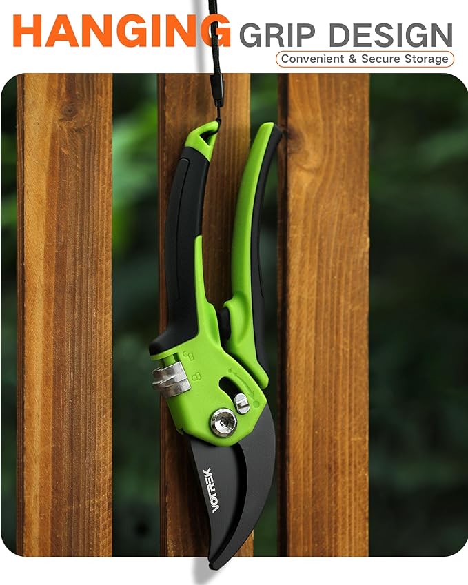 Pruning Shears for Gardening - 8.5" Garden Clippers with SK5 Blade, Stepless Adjustable Handle for All Hand, Ergonomic Bypass Plant Pruners Scissors for Heavy Duty Branch Bush Rose Tool
