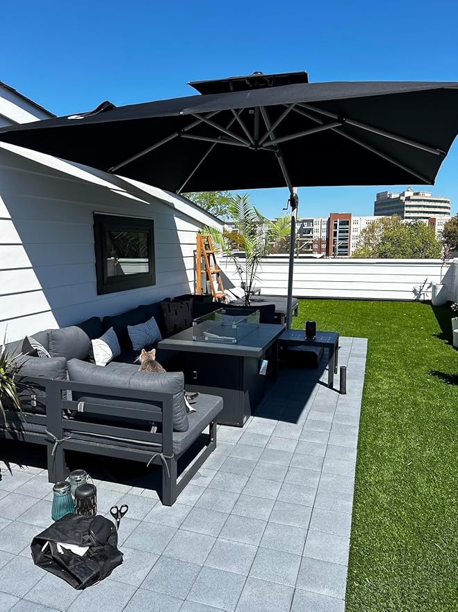 PURPLE LEAF 10 FT Patio Offset Umbrella Outdoor Cantilever Umbrella Hanging Umbrellas, 36 Month Fade Resistance & Water-repellent UV Protection Fabric Canopy with Crank & Water Tank Base (Black)