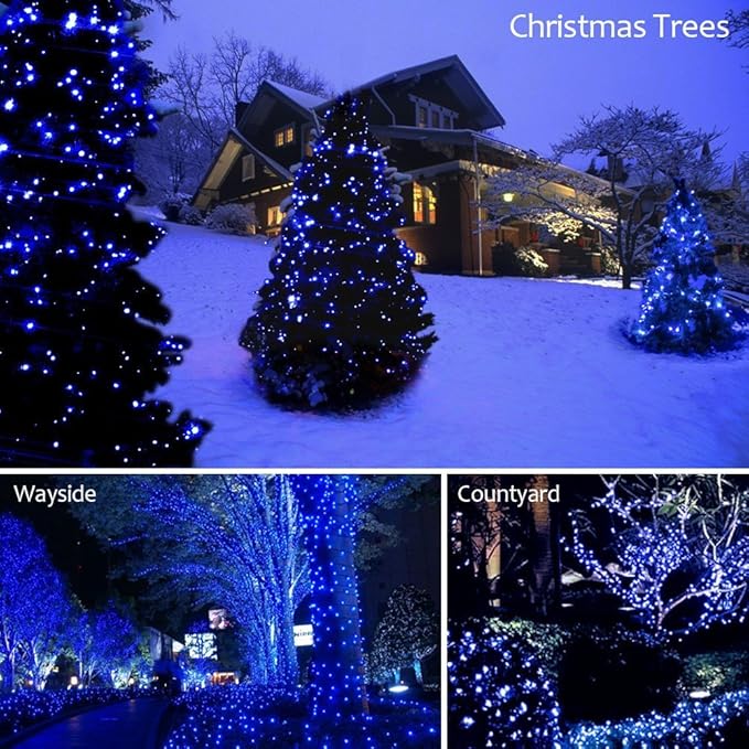 Fairy Lights Outdoor String Lights 33ft 100 LED with Memory Modes Controller, Extendable Christmas Lights Decorations for Wedding, Ramadan, Christmas, Valentine, Party, Patio, Indoor Outdoor (Blue)