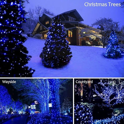 Fairy Lights Outdoor String Lights 33ft 100 LED with Memory Modes Controller, Extendable Christmas Lights Decorations for Wedding, Christmas, Valentine, Party, Patio, Indoor Outdoor (Black Wire -Blue)