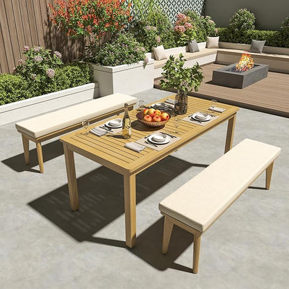 Wisteria Lane 3 Pieces Acacia Patio Dining Set for 4, Patio Dining Table and Chairs Set with Cushion, Modern Outdoor Dining Furniture Set for Lawn Backyard Garden Deck, Beige
