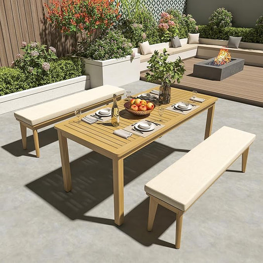 Wisteria Lane 3 Pieces Acacia Patio Dining Set for 4, Patio Dining Table and Chairs Set with Cushion, Modern Outdoor Dining Furniture Set for Lawn Backyard Garden Deck, Beige