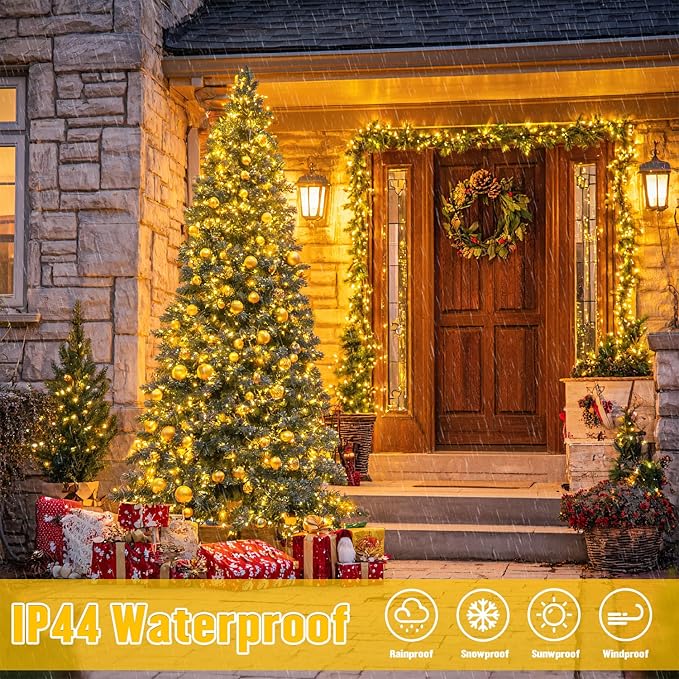 JMEXSUSS 2 Pack Solar Christmas Lights Outdoor Waterproof, Total 66 FT 200 LED Solar String Lights Outdoor, Twinkle Light for Christmas Tree Outside Garden Yard Decor(Warm White)