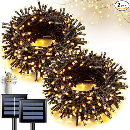 JMEXSUSS 2 Pack Solar Christmas Lights Outdoor Waterproof, Total 66 FT 200 LED Solar String Lights Outdoor, Twinkle Light for Christmas Tree Outside Garden Yard Decor(Warm White)