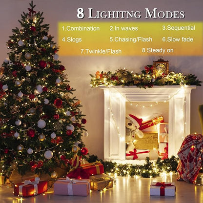 weillsnow 164 FT 500 LED Christmas Lights Outdoor, Waterproof Christmas Fairy Lights with Timer, Plug in Warm White LED String Lights with 8 Modes for Bedroom Wedding Party Xmas Decoration