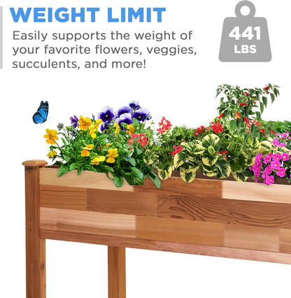 Jumbl, Cedar Raised Garden Bed, Elevated Wood Planter for Growing Fresh Herbs, Vegetables, Flowers, Succulents - 72x23x30”