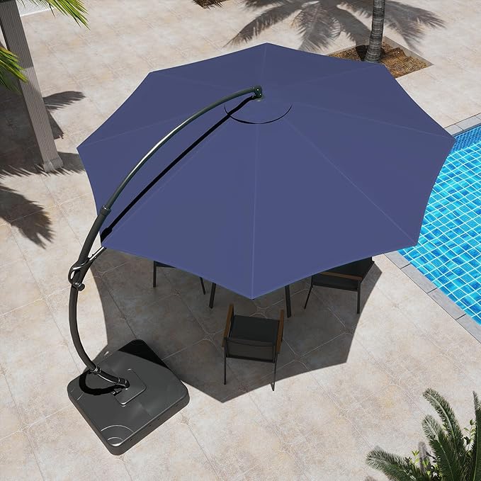 LAUSAINT HOME Sunbrella Outdoor Patio Umbrella with Base, 12FT Deluxe Curvy Cantilever Umbrella Offset Hanging Umbrella with 360° Rotation for Market, Pool, Deck, Garden, Backyard (Sunbrella Navy Blue)