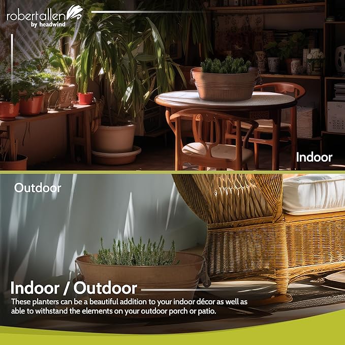 Headwind Vintage Collection 14-Inch New Penny Oval Galvanized Tub with Handles – Metal Wash Basin Planter - Galvanized Metal Tub for Indoor & Outdoor Use by Robert Allen