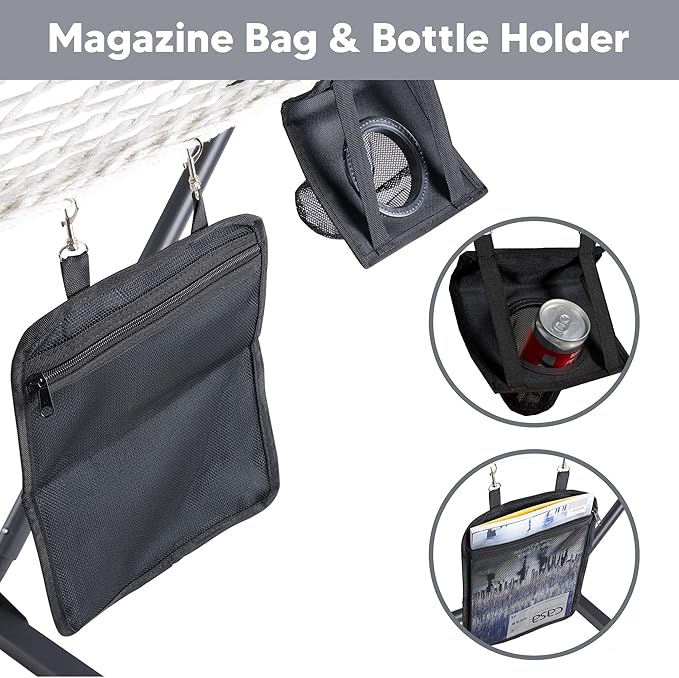 SUNCREAT Outdoor Double Hammock with Stand, Two Person Cotton Rope Hammock with Polyester Pad, Circle Pattern