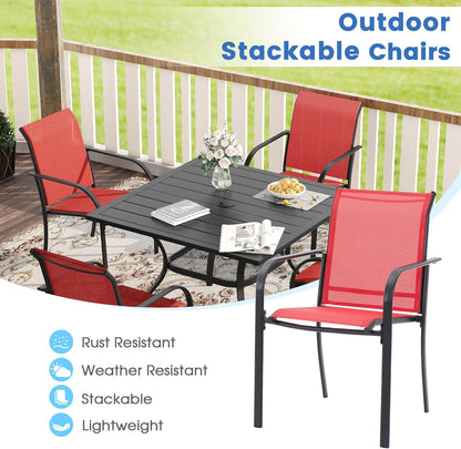 VICLLAX 11 Pieces Patio Dining Set for 10, Outdoor Furniture Set Includes 60" Round Outdoor Table and 10 Lawn Stackable Chairs, Black Tabletop and Red Fabric