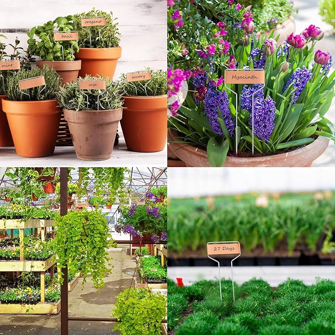 100 Pcs Metal Garden Plant Labels Weatherproof Banner Copper Plant Tags, Metal Copper Garden Markers, Reusable Height 10.5 Label Area 2.5'' x 7/8''