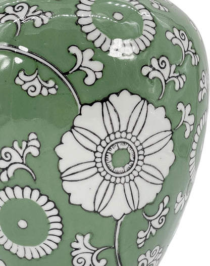 Galt International Floral Chinoiserie Ceramic Vase 14" - Hand Painted Antique Style Porcelain Flower Bottle Fishtail Porcelain Chinese Vase for Home Decor Centerpiece