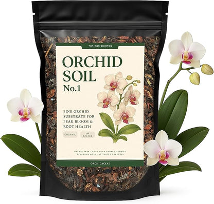 Orchid Soil - Premium Potting Mix for Phalaenopsis, Dendrobium & Cattleya | Fast-Draining, Moisture-Retentive, pH-Balanced for Healthy Root Growth | Organic & Peat-Free (1 QT)
