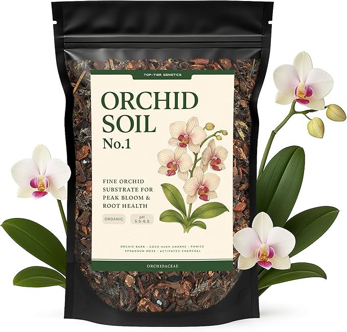 Orchid Soil - Premium Potting Mix for Phalaenopsis, Dendrobium & Cattleya | Fast-Draining, Moisture-Retentive, pH-Balanced for Healthy Root Growth | Organic & Peat-Free (2 QTS)
