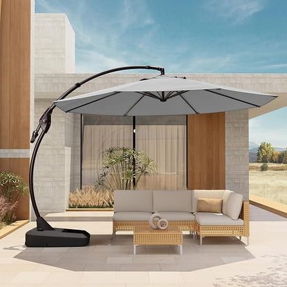 Grand patio 12 FT Sunbrella Outdoor Cantilever Umbrella with Base Patio Large Aluminum Offset Umbrella for Deck Yard (Granite-SUNBRELLA, 12 FT)