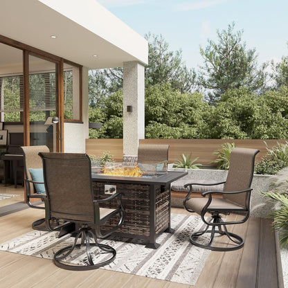 Amopatio Patio Swivel Chairs Set of 4, Outdoor Swivel Rocker Dining Chairs with All Weather Textilene High Back & Metal Frame, for Backyard Deck Lawn, Brown