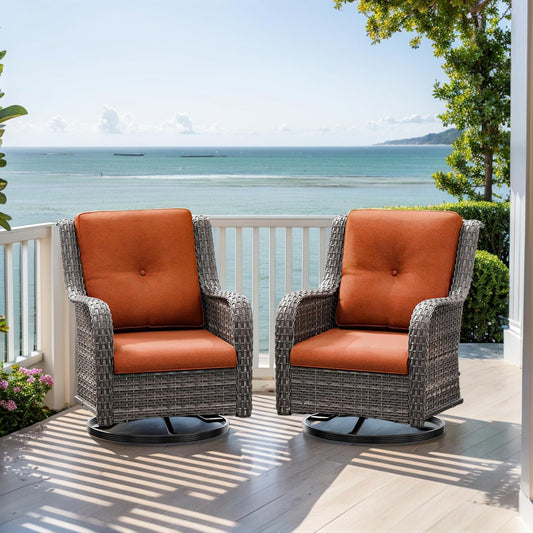 Outdoor Swivel Rocker Patio Chairs Set of 2 - Outdoor Wicker Patio Conversation Sets 2 Pieces with Olefin Fabric Cushions Suitable for Backyard Deck and Porch, Orange