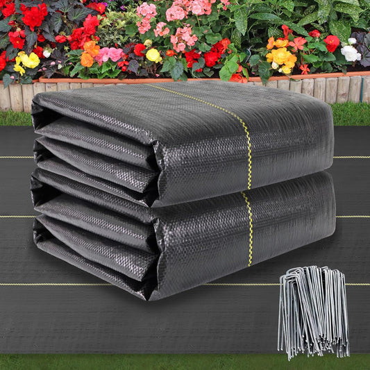 Shade&Beyond 3ftx100ft Weed Barrier Fabric 3.5oz Heavy Duty Landscape Fabric with Superior Permeability Weed Control, Garden Woven Ground Cloth with Staples