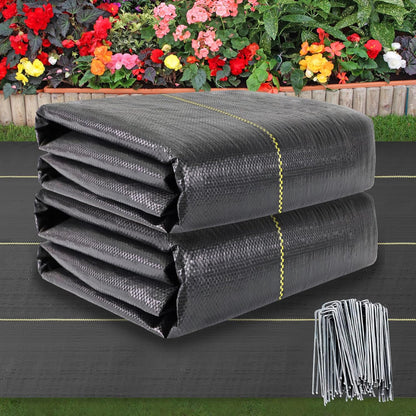 Shade&Beyond 8ftx100ft Weed Barrier Fabric 3.5oz Heavy Duty Landscape Fabric with Superior Permeability Weed Control, Garden Woven Ground Cloth with Staples